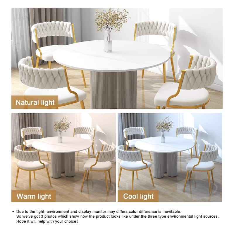Set of 4 Velvet Dining Chair with Golden Metal Legs