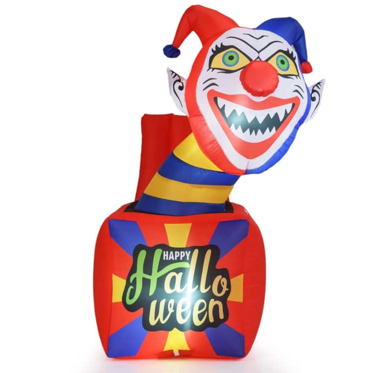 Multi-Color Polyester 5ft Inflatable Halloween Clown with LED Lights and Quick Setup