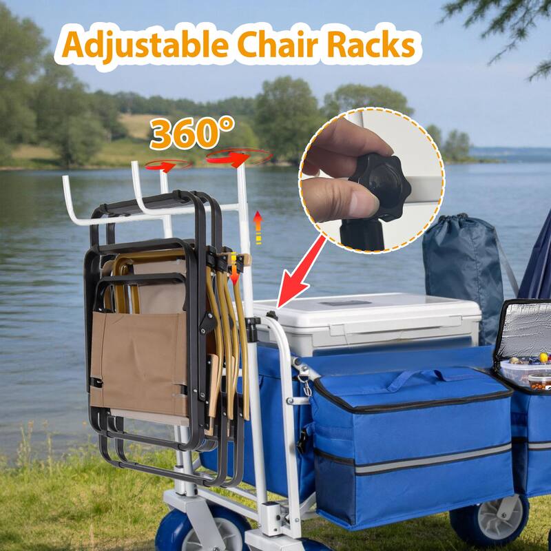 Beach Wagon Cart with Chair Racks & Fishing Rod Holders, 9" All-Terrain Wheels, Removable Cooler & Storage Bags