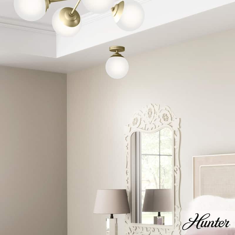 Hunter Hepburn 1-Light Flush Mount Ceiling Light - Bedroom, Bath, Entry, Hallway - Damp-Rated - Vintage, Globe Light - Painted Modern Brass