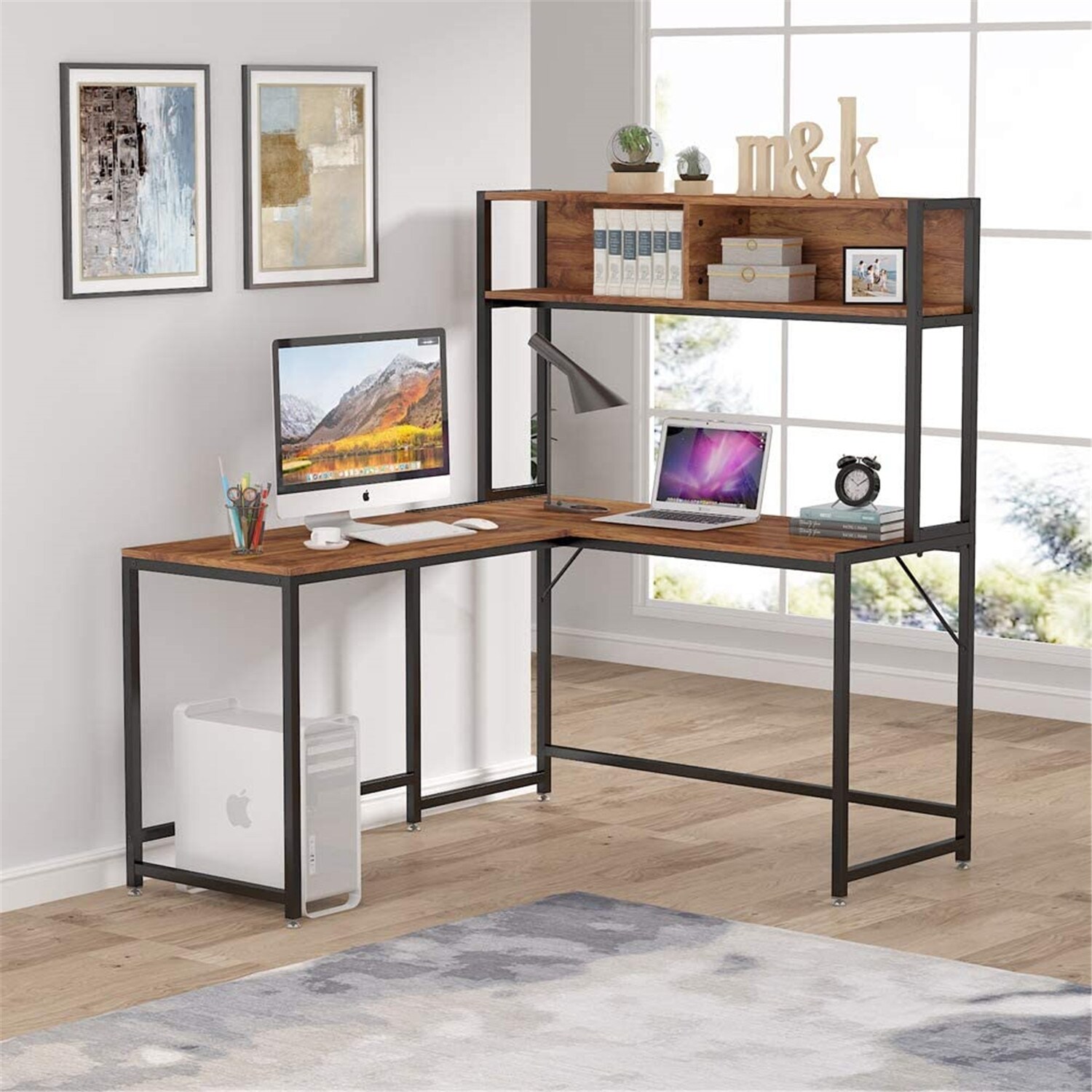 55 Inches L Shaped Desk With Hutch Bookshelf Home Office Corner Computer Desk Overstock 32910465