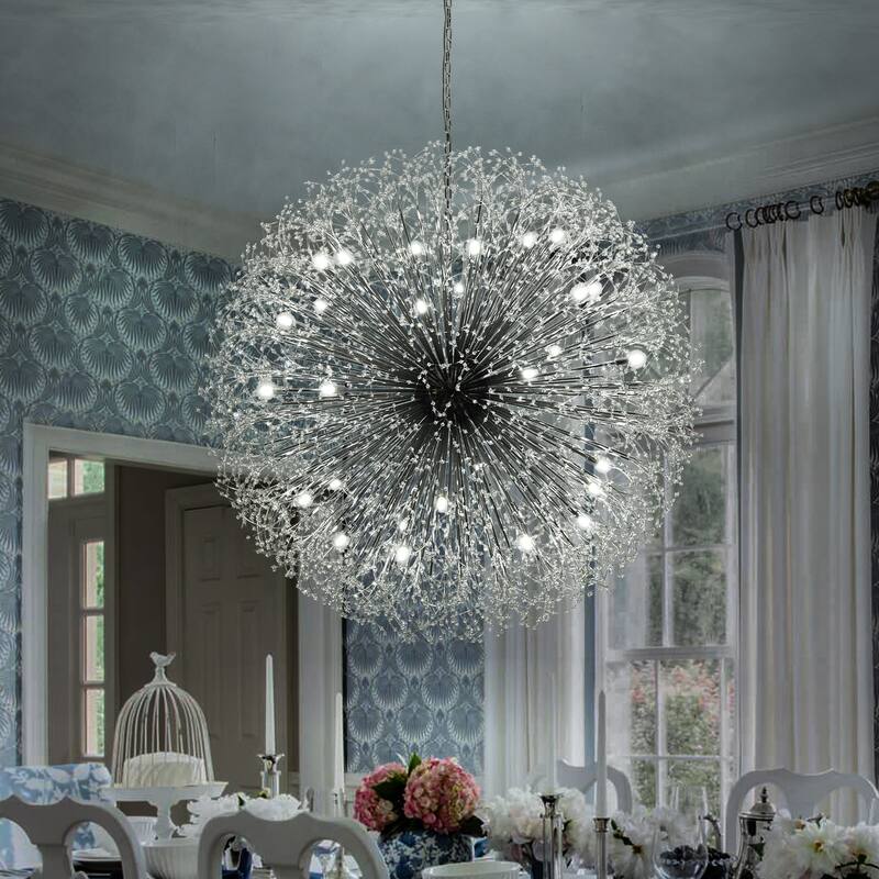 Contemporary 16/20/24/30-Light Glam Oversized Firework Crystal Sputnik Chandelier Dandelion Pendant Light, Includes Bulbs