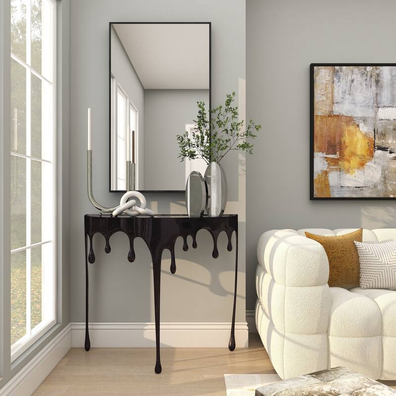 Aluminum Metal Accent, Console, and Coffee Table Collection with Drip Melting Design and Smoke Shaded Glass Top Multiple Colors