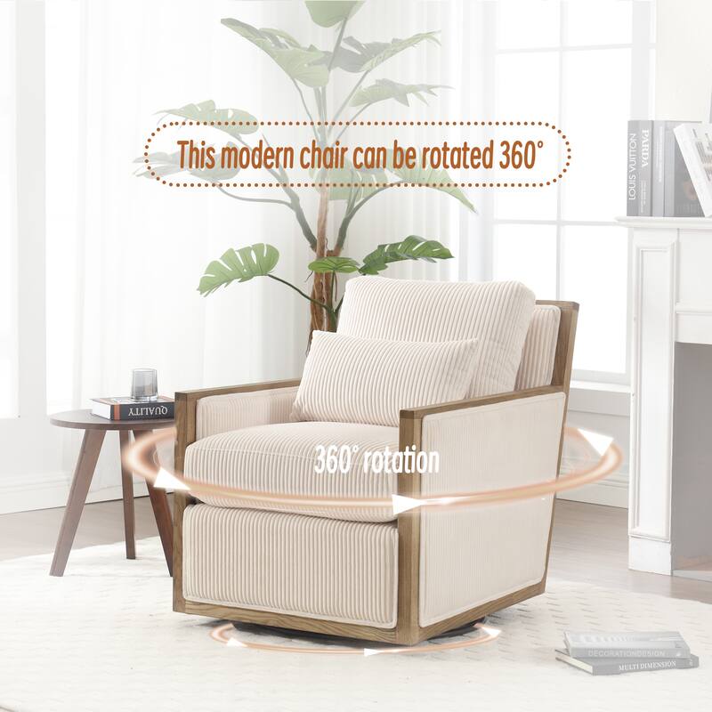Corduroy Barrel Chair, High Back Comfy Accent Sofa Chair 360 Degree Swivel Barrel Arm Chairs, Leisure Arm Chair for Living Room