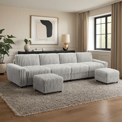 Veyron Furry Channel Fabric Down-filled 4-Seat Modular Sectional Sofa with Two Ottomans by iNSPIRE Q Modern