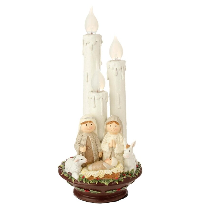 Shop 14 5 Pre Lit White Holy Family Christmas Nativity With Candles Tabletop Decor N A Overstock 16537313