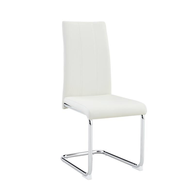 2-Pack PU Upholstered Dining Chairs - Modern High-Back Side Chairs with Sturdy Chrome-Plated Iron Tube Legs for Dining Room