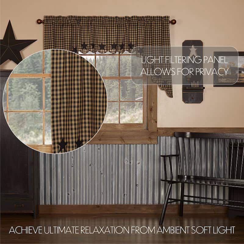 Primitive Kitchen Curtains Star Swag Pair Rod Pocket Cotton Star - Swag 36x36x16 - Burgundy/Dark Tan