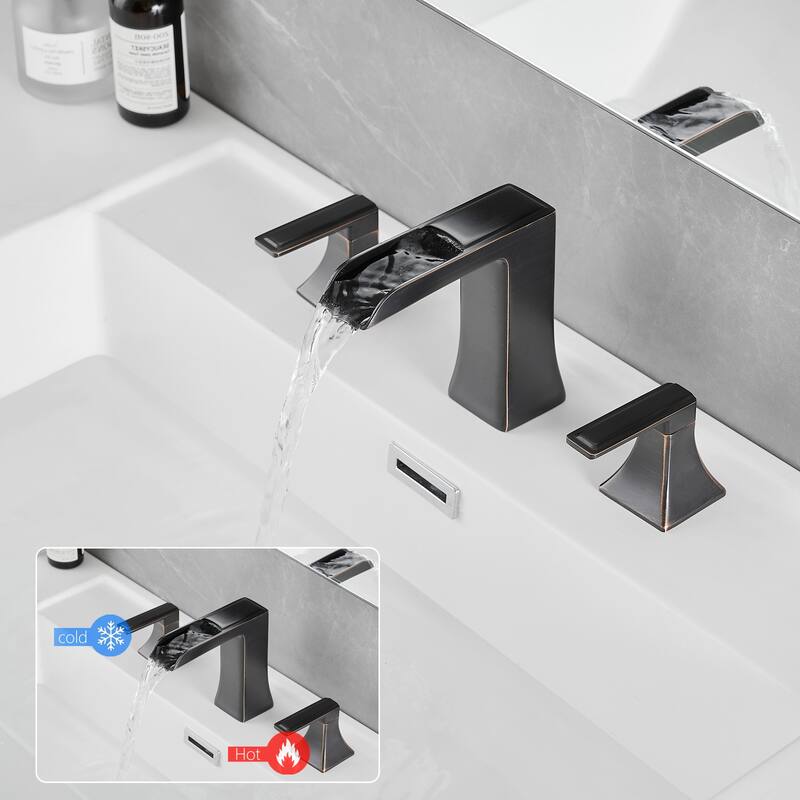 Bathroom Faucets for Sink 3 Hole w/ Pop Up Drain Double Lever Handle