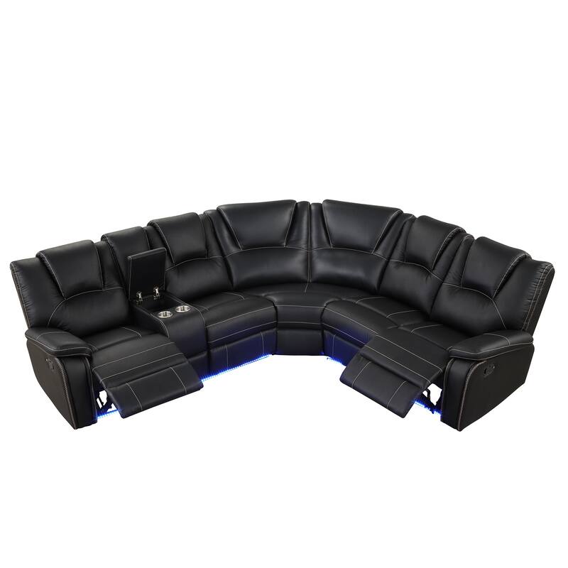 Modern Faux Leather Manual Reclining with LED Light Strip with 2 Cup Holders