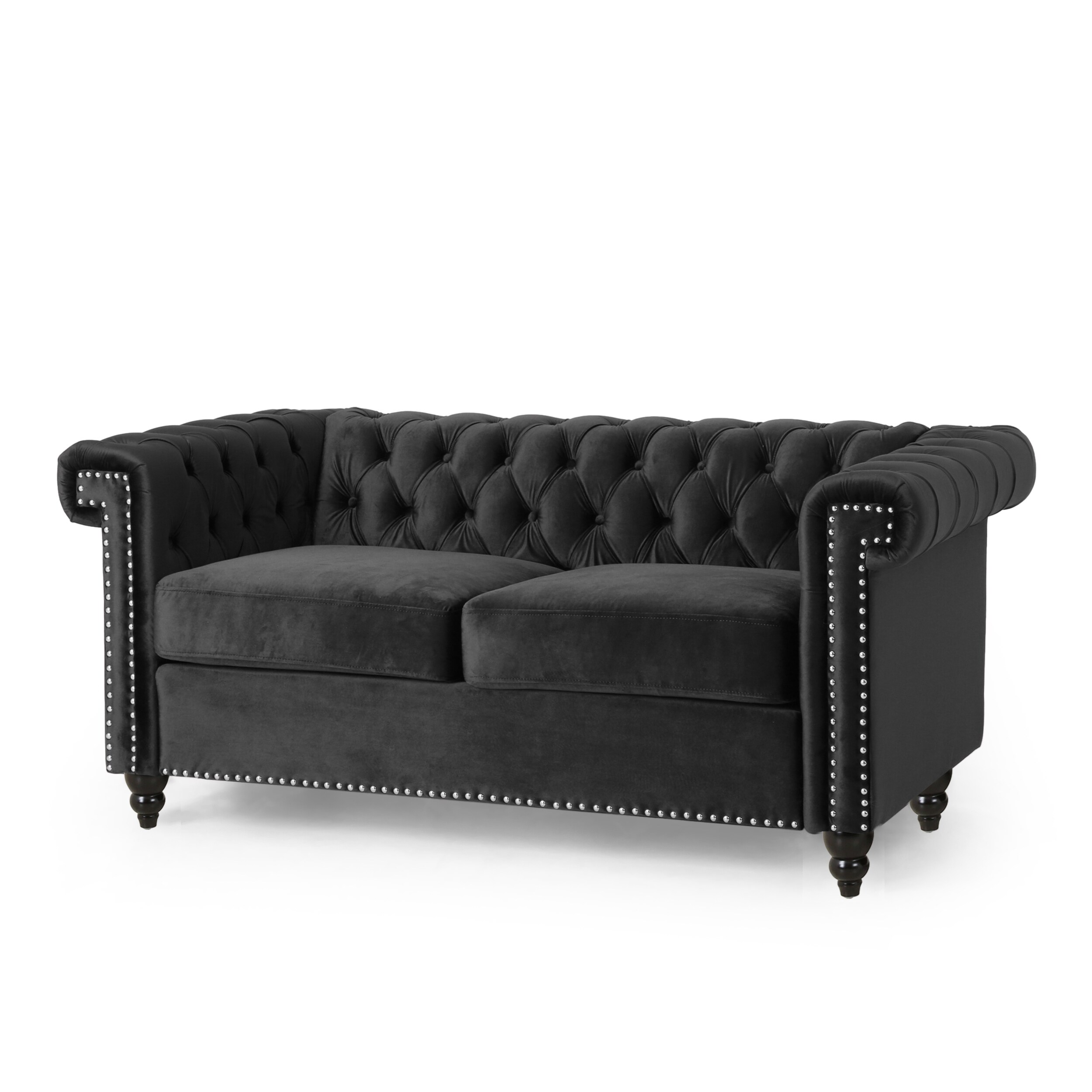 Black 61'' Loveseat 2-Seater Sofa with Channel Stitching