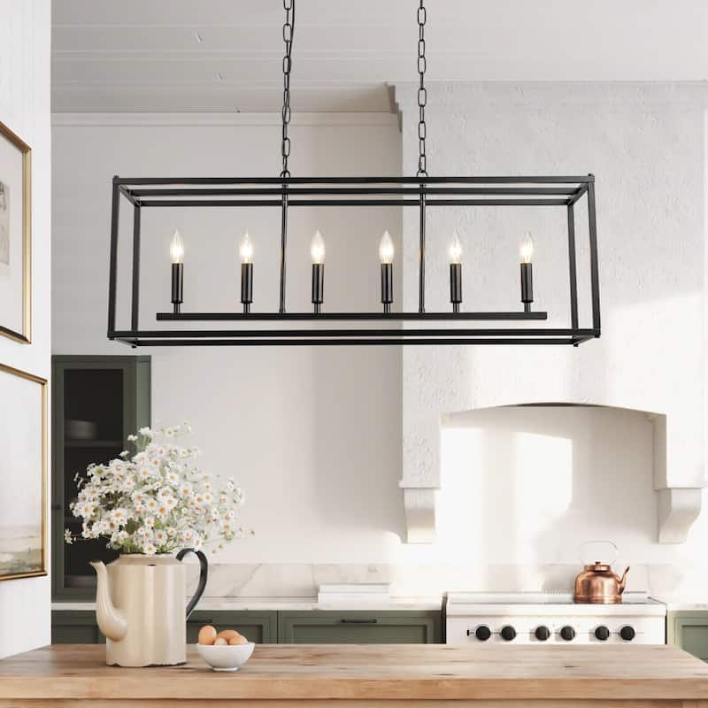 Starsky Farmhouse 6-light Rectangle Linear Chandelier for Dining Room with UL Certified