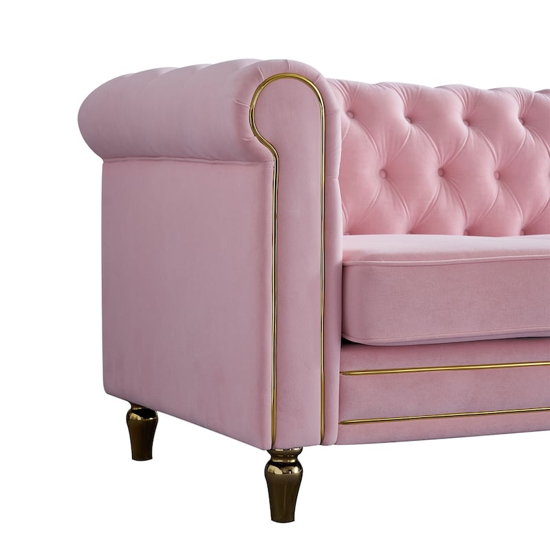 Chesterfield Velvet Sofa with Golden Decorative Strip for Living Room