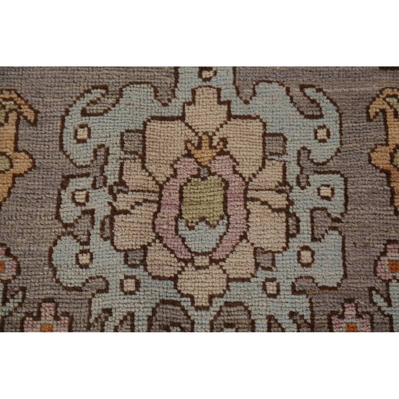 Vegetable Dye Oushak Turkish Large Rug Hand-Knotted Grey Wool Carpet - 10'5"x 13'8"