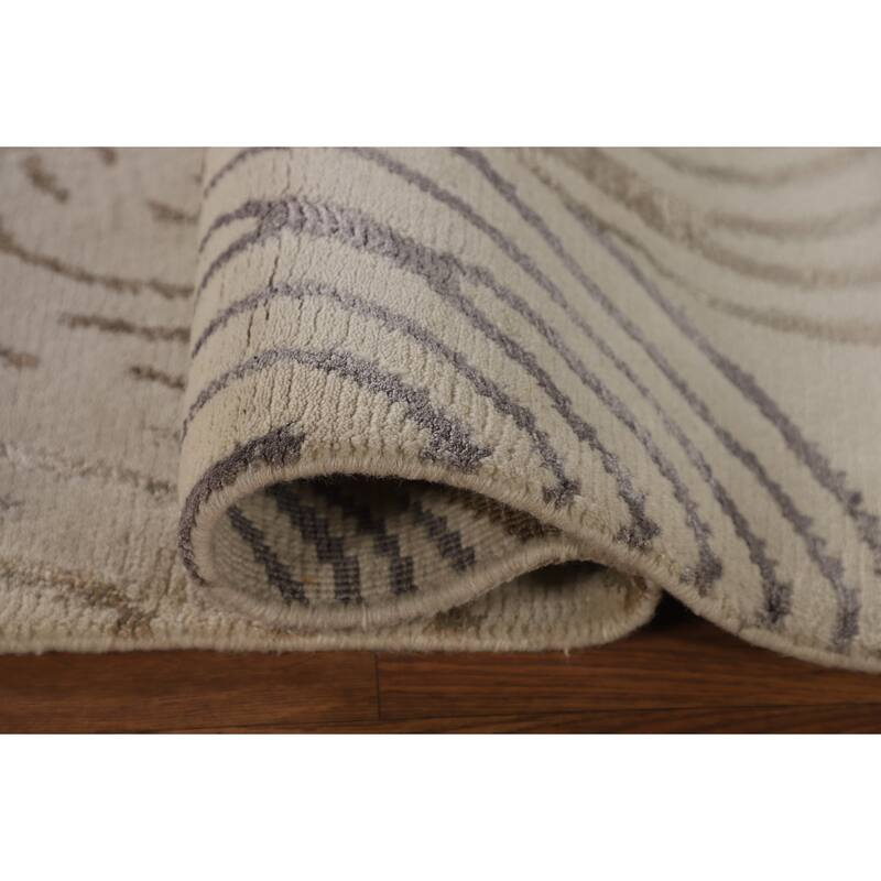 Beige Nepalese Modern Area Rug Handmade Wool Carpet - 6'0" x 8'7"