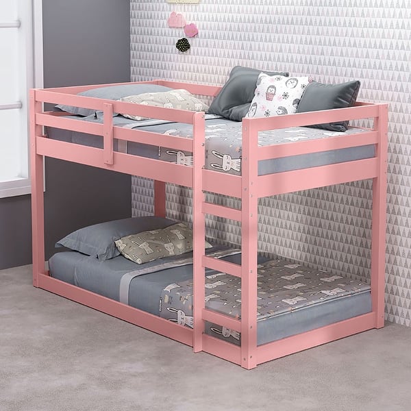 slide 2 of 3, Aurora Pink Twin Loft Bed with Wooden Frame