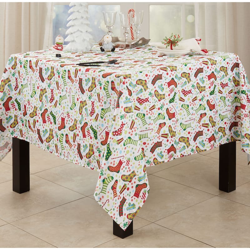 Holiday Tablecloth With Christmas Stockings Design