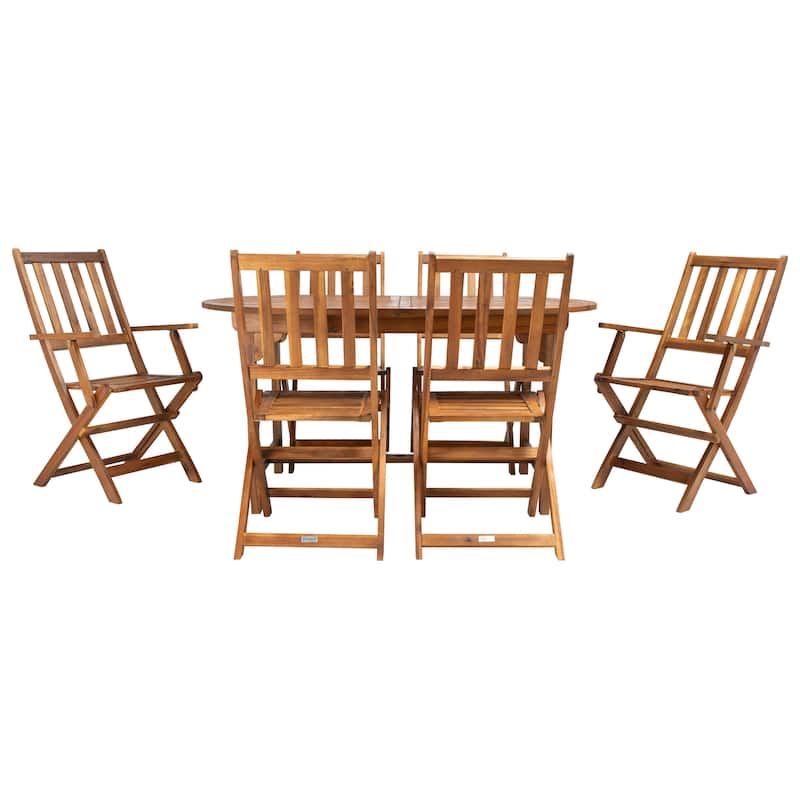 SAFAVIEH Linda 6-Chair 1-Table Extendable Patio Dining Set - 35Wx79Dx30H