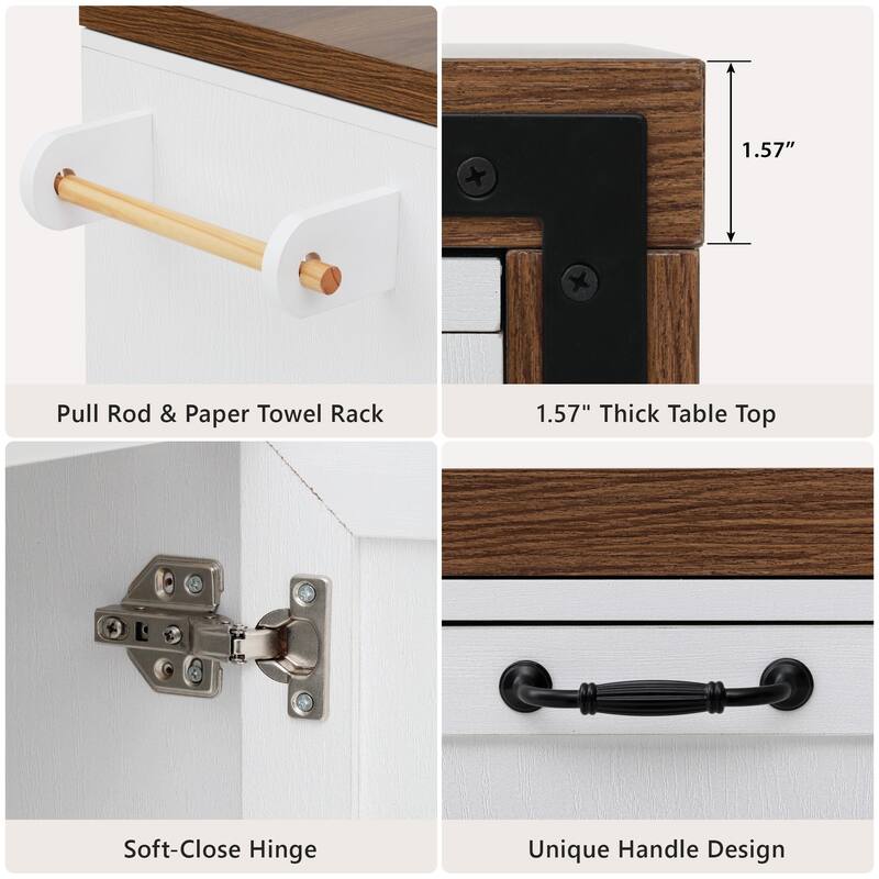 102.3" Kitchen Island with Extendable Table, Kitchen Rolling Island Cart with Trash Storage Cabinet, 3-Tier Pull-Out Spice Rack