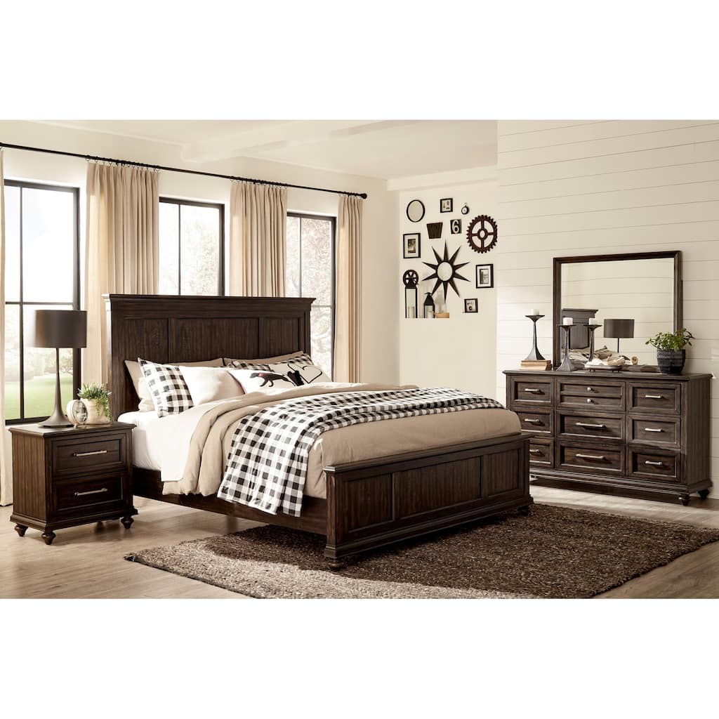 Driftwood Charcoal Finish 5pc Bedroom Set Bed Nightstands Dresser Mirror