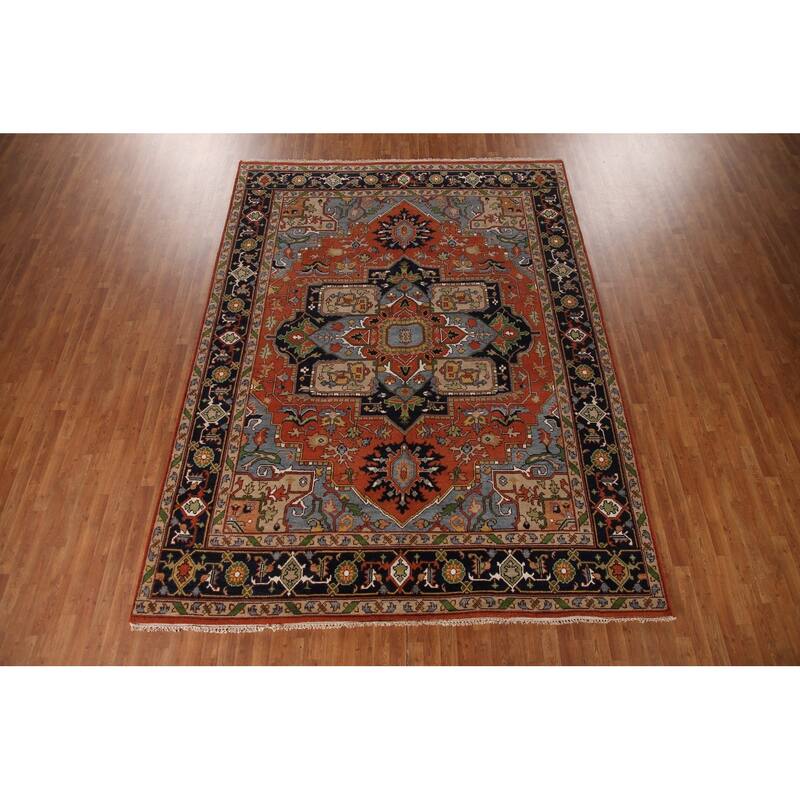 Orange Heriz Serapi Oriental Area Rug Hand-Knotted Wool Carpet - 9'0"x 11'11"