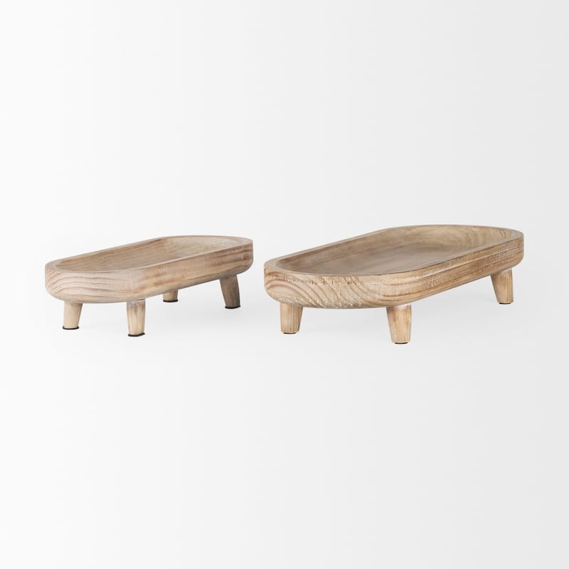 Carver Light Brown Wood Footed Trays (Set of 2)