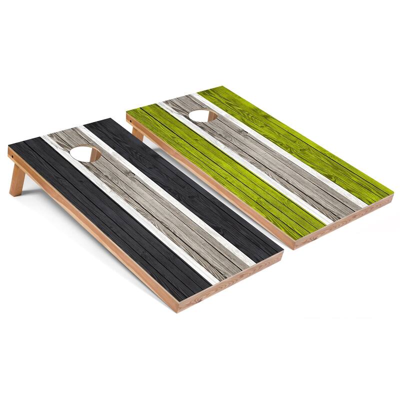Dark Grey and Lime Striped Cornhole Boards with Case & Lights - 16 Years and Up