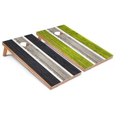 Dark Grey and Lime Striped Cornhole Boards with Case & Lights