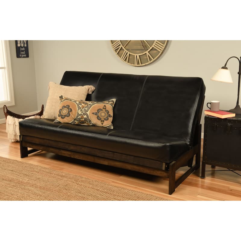 Somette Aspen Reclaim Mocha Futon Set with Oregon Trail Faux Leather Mattress