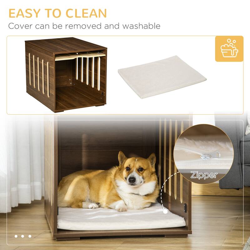 Decorative Dog Crate Bed with Cushion, Removable Door, and End Table Functionality for Small Dogs