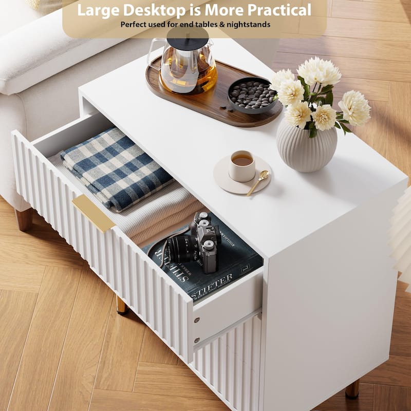 Fluted 3 Drawer Dresser for Bedroom, Modern Wooden Chest with Deep Drawers and Wide Top