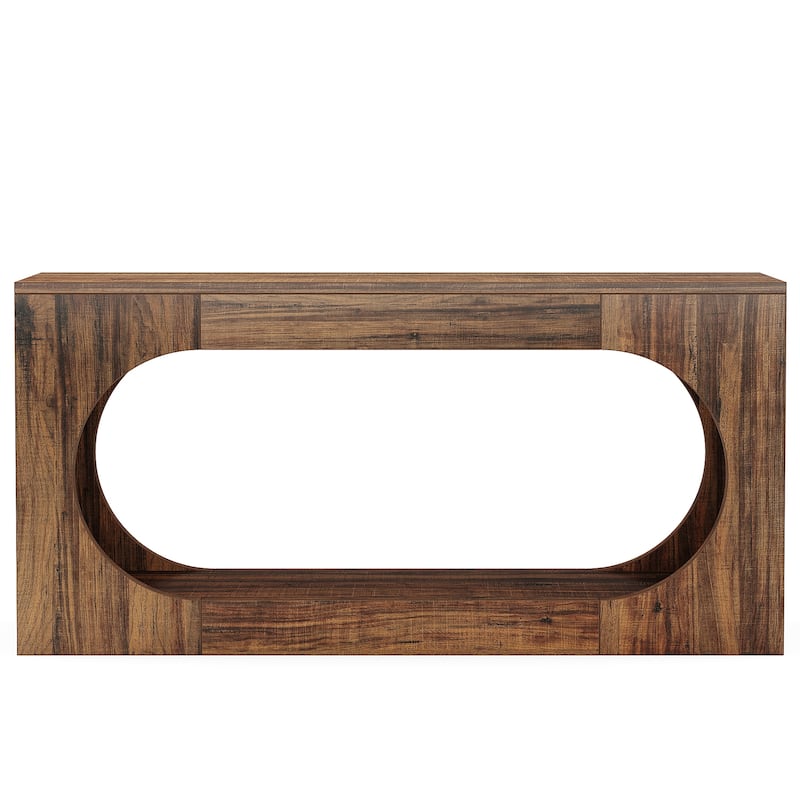 63" Farmhouse Console Table with Scalloped Edge for Living Room and Hallway - Brown