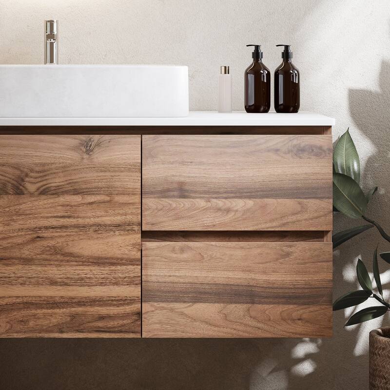 48" Wall-Mounted Bathroom Vanity with Ceramic Sink, Sintered Stone Top