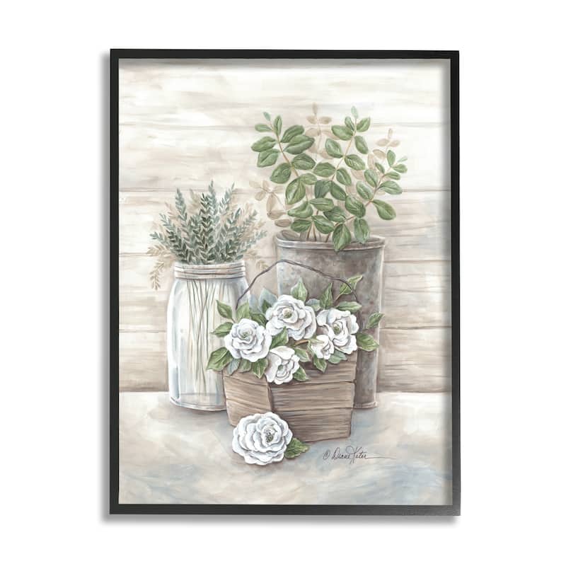 Stupell Country Succulents Botanicals Rustic Jar Planter Design Framed Wall Art - Green