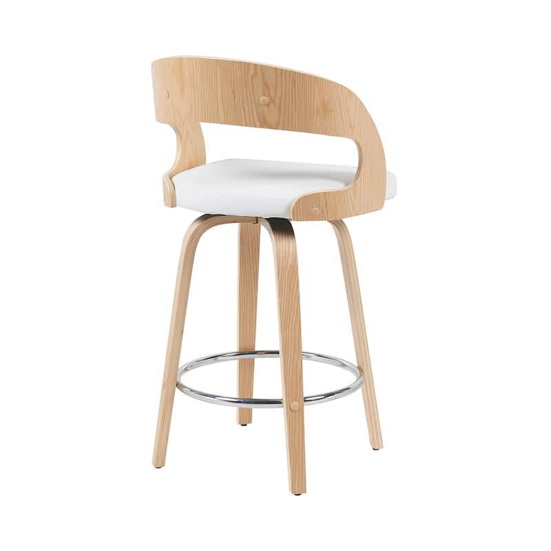 Shelly Mid-Century Swivel Bar Stool, Upholstered Counter Height Chair with Bentwood Legs