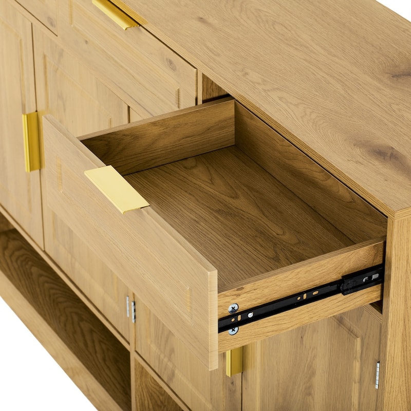 59.1" Farmhouse Sideboard Buffet with 3 Drawers, 4 Doors, Adjustable Shelf & Open Storage Compartments