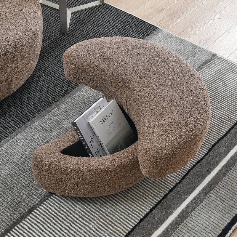 Oversized Teddy Fabric Swivel Barrel Chair with Moon Ottoman & 4 Pillows