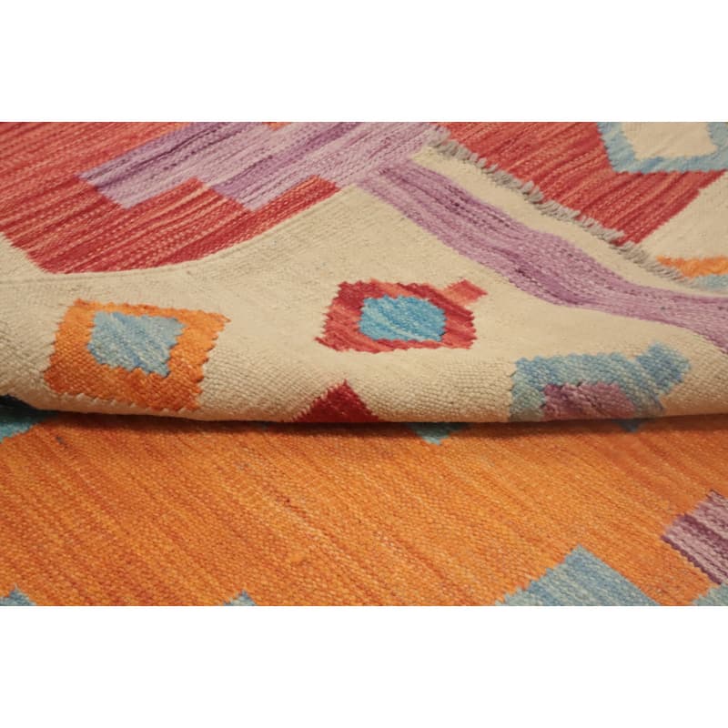 Hand Woven Oriental 100% Wool Carpet Southwestern Tribal Navy Blue & Blues Kilim Area Rug - 11' 11'' X 8' 7''