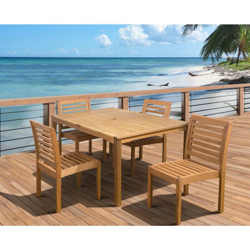 5-Piece Brown Eucalyptus Armless Rectangular Patio Dining Set 59"