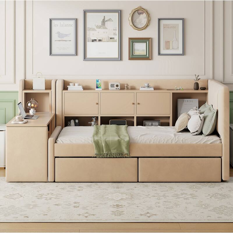 Versatile Twin Size Upholstered Daybed with Built-In Desk and Storage Function by Harper&Bright Designs