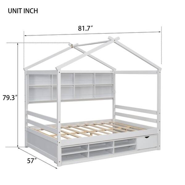 Full House Bed with Roof Frame and Under Bed Storage Unit