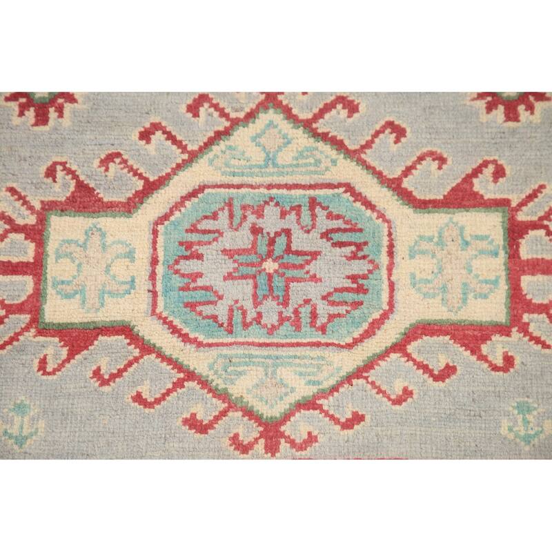 Hand Knotted Oriental 100% Wool Carpet Traditional Geometric Greys & Charcoal Kazak Area Rug - 6' 0'' X 2' 9''