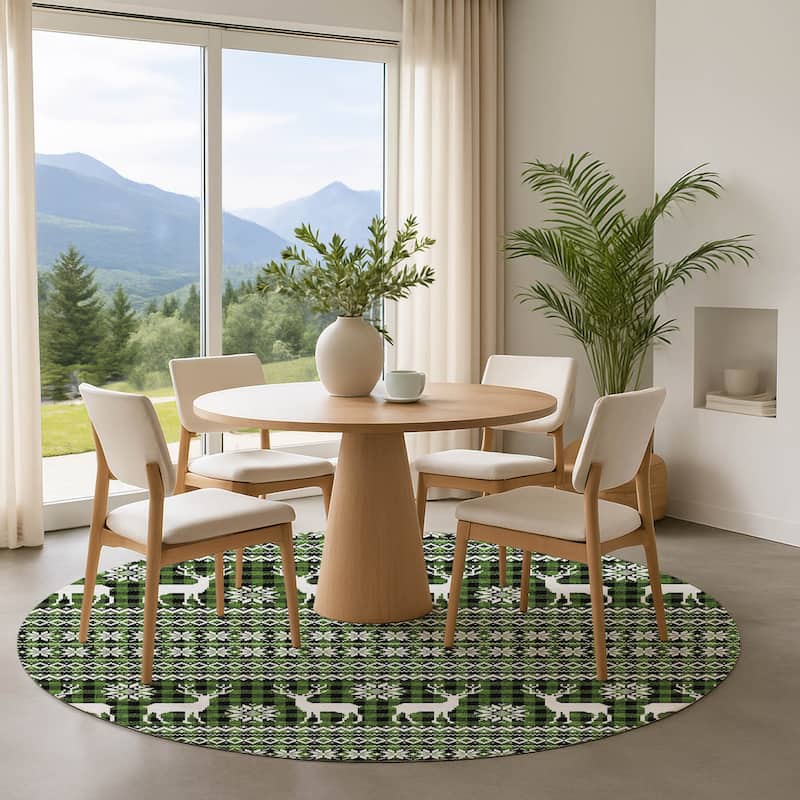 Premium Washable Super Soft Christmas Reindeer Mayfield Rug - Cactus - 8' x 8'