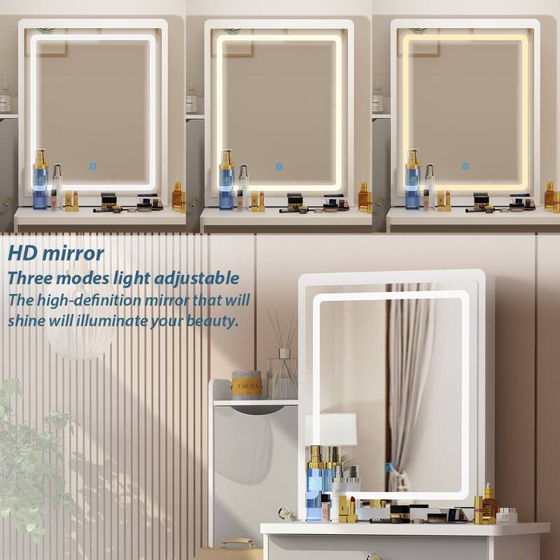 33"Wide Makeup Vanity Set with Stool and Mirror,3 Color Touch Light - 33"W