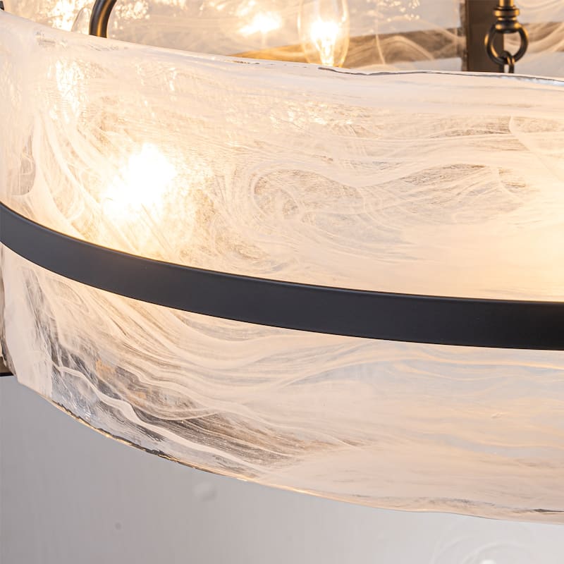 Dimmable Large Drum Glass Chandelier for Dining Room High Ceiling Living Room