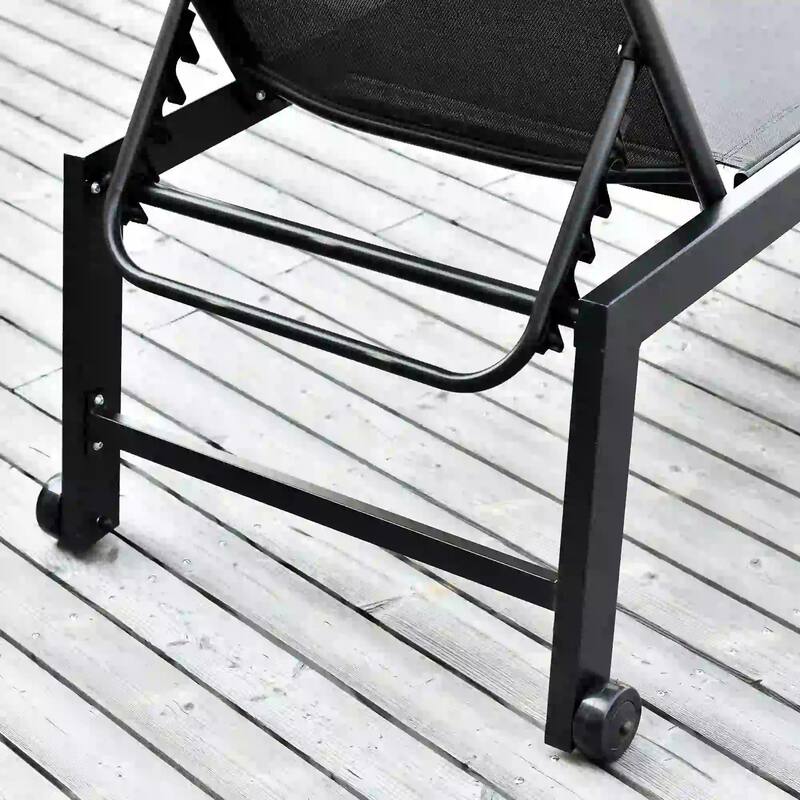 Outdoor Chaise Lounge, 5-Pos Recline, Wheels, Steel Frame, Breathable