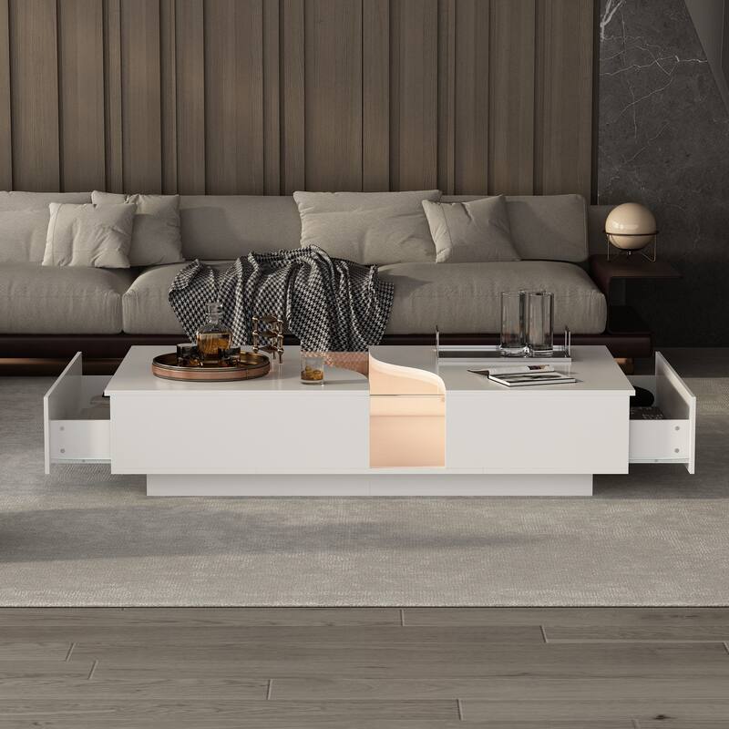 Glow Streamlined Coffee Table with LED Highlights and Glass Elegance - 55.1"W