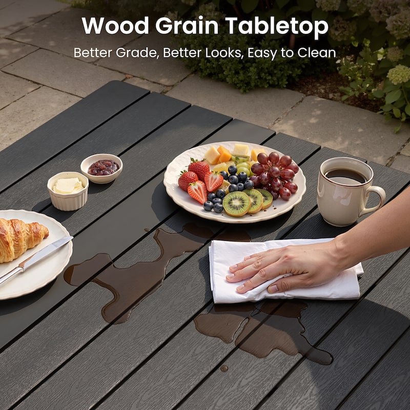 Outdoor Patio Dining Table with LED Light Strip Aluminum Rectangular X-Shaped with Umbrella Hole