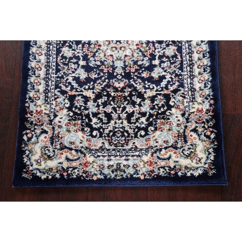 Navy Blue Floral Medallion Transitional Turkish Rug Oriental Carpet
