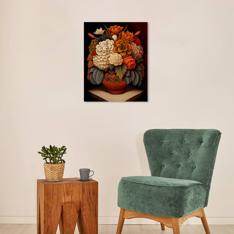 Wynwood Studio Canvas Floral and Botanical Mexican Flower Vase III Orange and Dark Orange Traditional Wall Art Canvas Print - 16 x 20